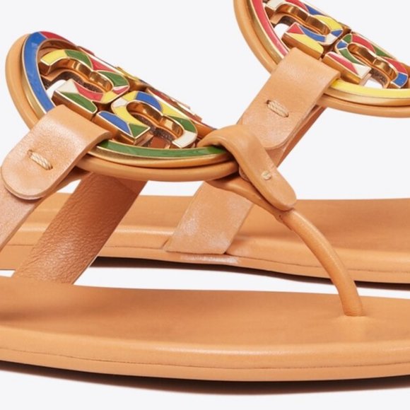 Tory Burch $298 Enamel Miller Soft Sandal Multi Natural Vachetta Tan MAN… - Picture 13 of 13